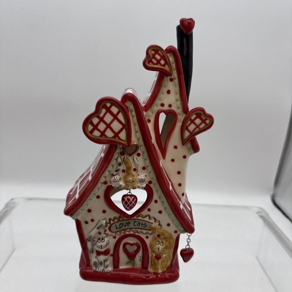 Blue Sky Clayworks “ Love Cats” Valentine Tea Light Cottage